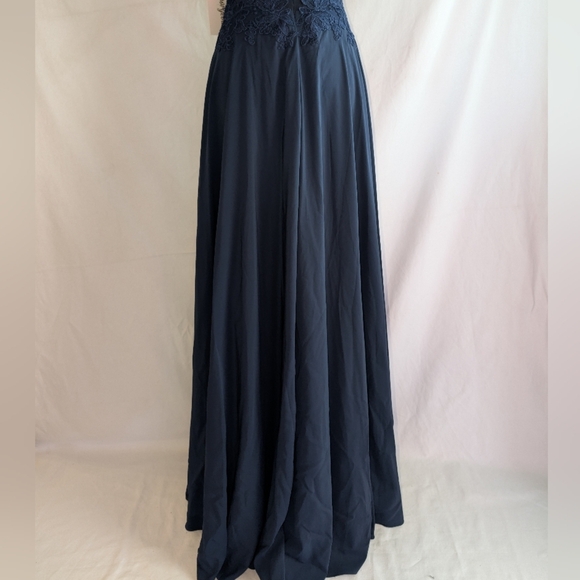 Sheer-Bodice Long PromGirl Sweetheart Blue Formal Maxi Dress Size 2 NWT - Picture 13 of 16